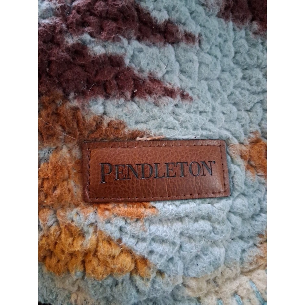 Pendleton Sherpa Fleece Blanket Aztec Legend Lake Aqua Blue Sky Southwest - Picture 4 of 13